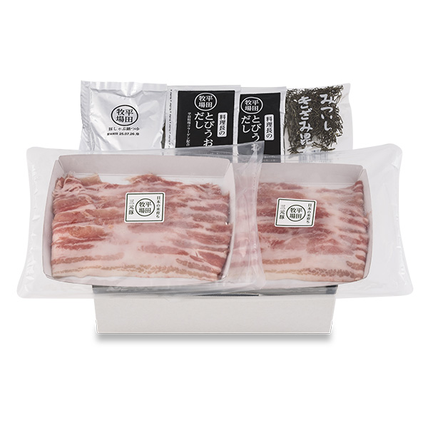 【13260】日本の米育ち三元豚バラ　二つの味わいしゃぶ鍋ギフト（2人前×2食）JHS-60[冷凍便]