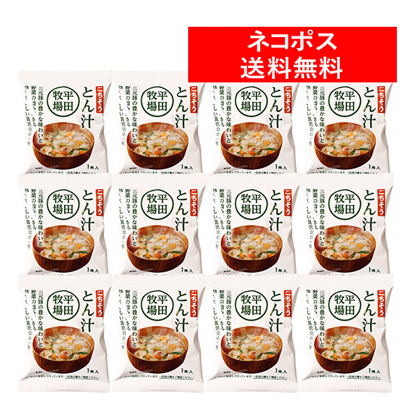 ＜送料無料／ネコポス発送！＞　平田牧場 ごちそうとん汁 たっぷり12食セット