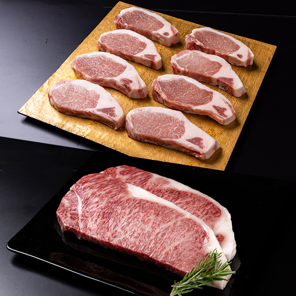 【山形の逸品】平田牧場純粋金華豚ロースステーキ（PMS6）と米沢牛サーロインステーキ（A5ランク）の極上合い盛りセット