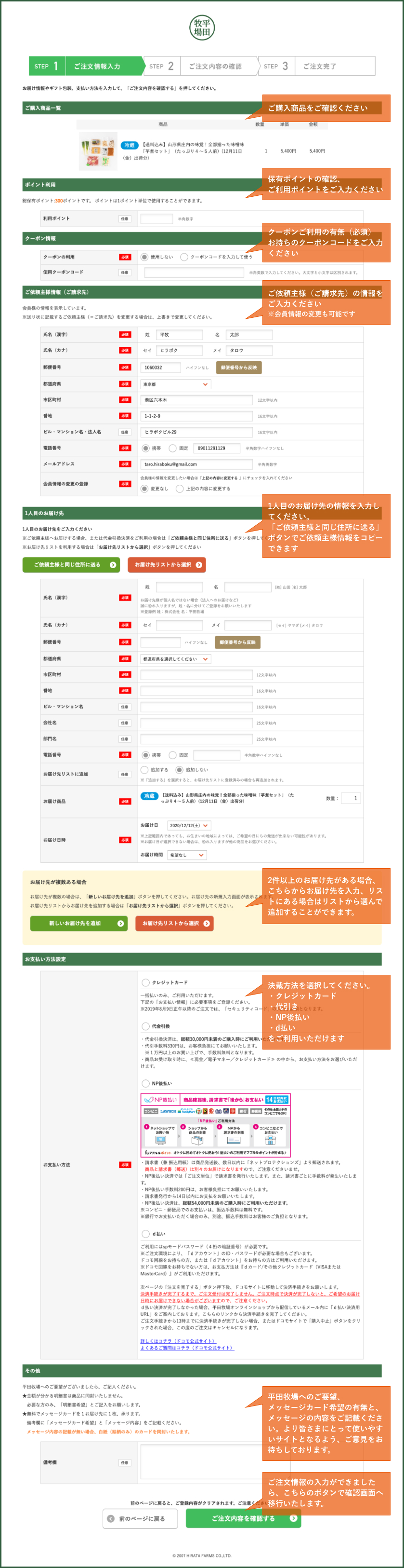 ご入力項目について